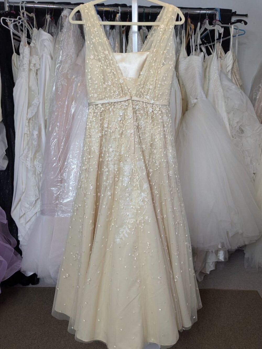 Melissa Sweet Champagne Wedding Dress Size 8 MS251151 Floral A-Line Bridal Gown - Picture 8 of 10